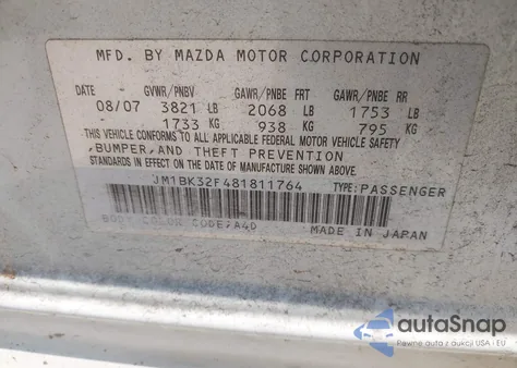 2008 Mazda Mazda3 I from USA, damaged, VIN JM1BK32F481811764